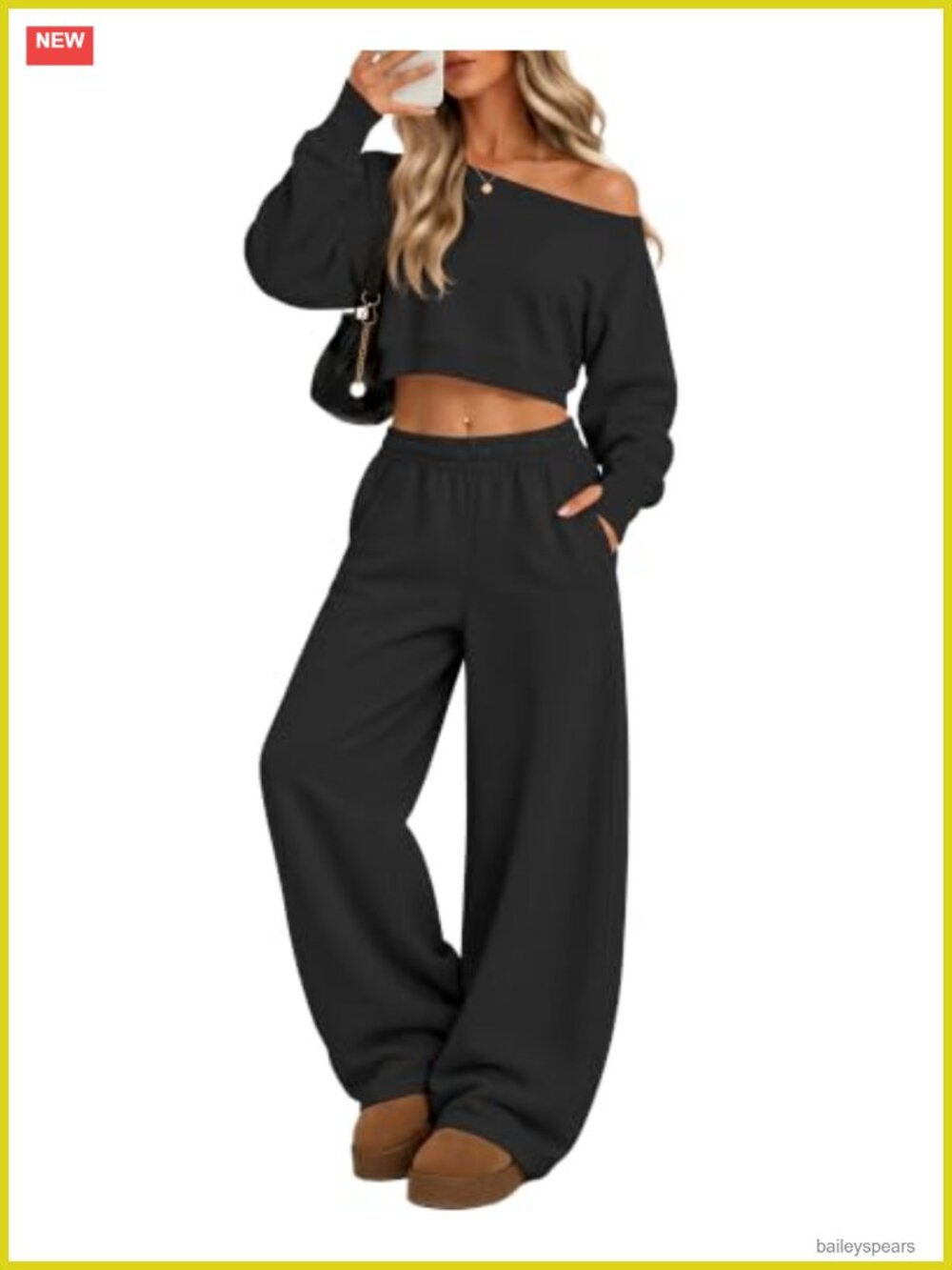 Off Shoulder 2 Piece Sweatsuit Set Polyester Spandex Loungewear